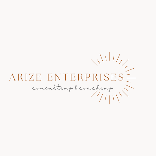 Business logo reads Arize Enterprises consulting and coaching with a partial sun beam image